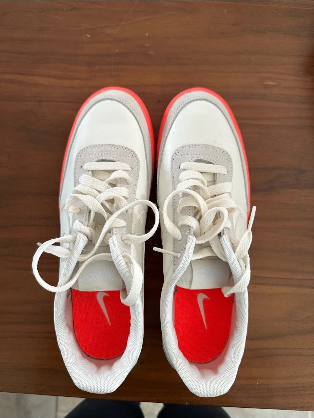 Nike Women's White Sneakers with Neon Pink Sole